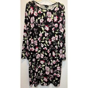 J. Jill Wearever Black Floral Long Sleeve Knit Midi Dress Size Large